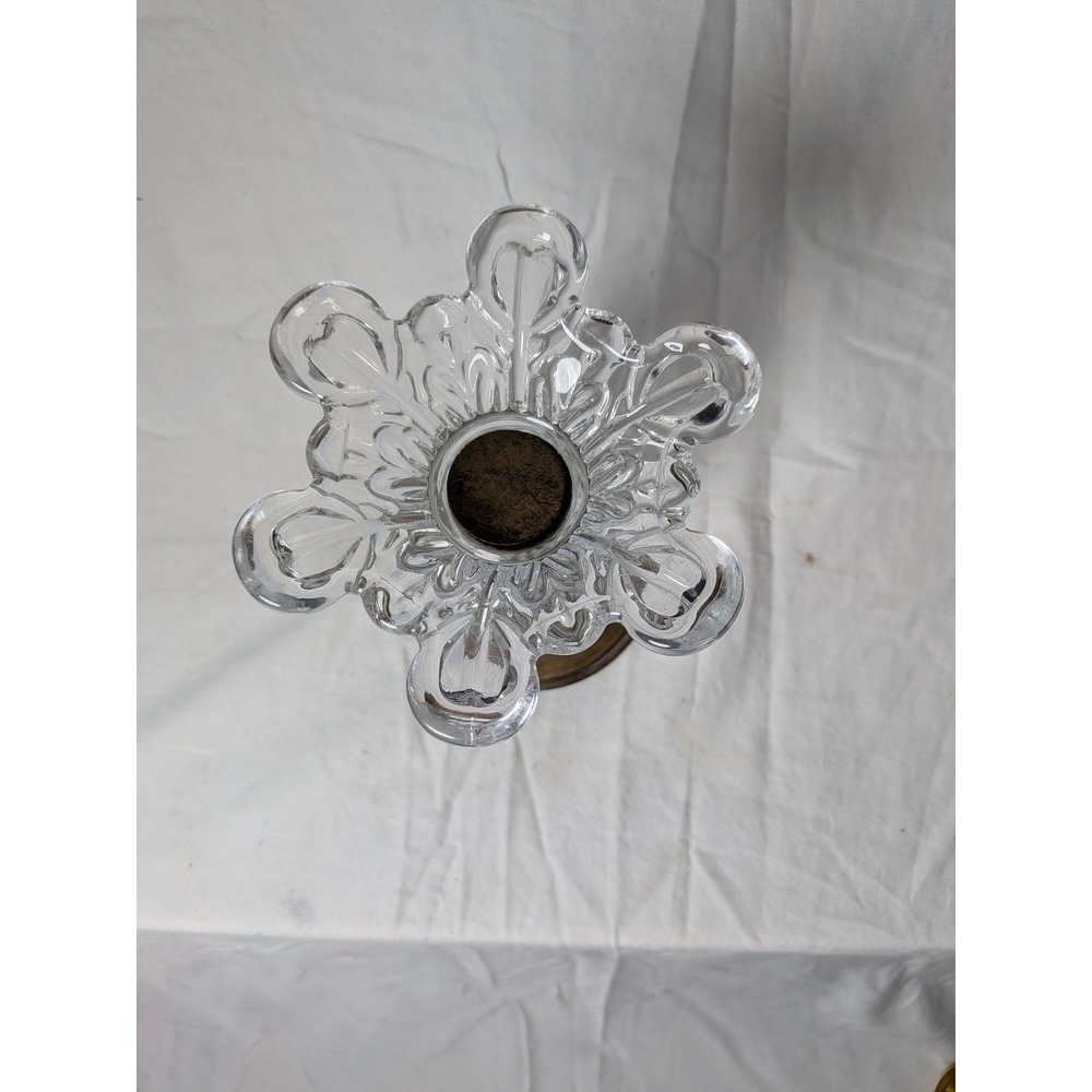 Vintage Scalloped Flower Glass Candle Holder Antique Bronze Metal Base 6.5 Inch - Picture 2 of 7